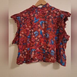 FARM Rio Red and Blue Floral Blouse